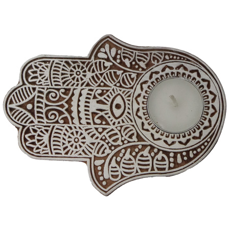 Świecznik drewniany - Hamsa