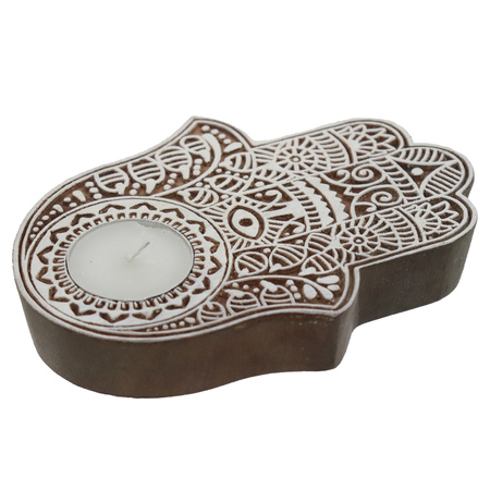 Świecznik drewniany - Hamsa